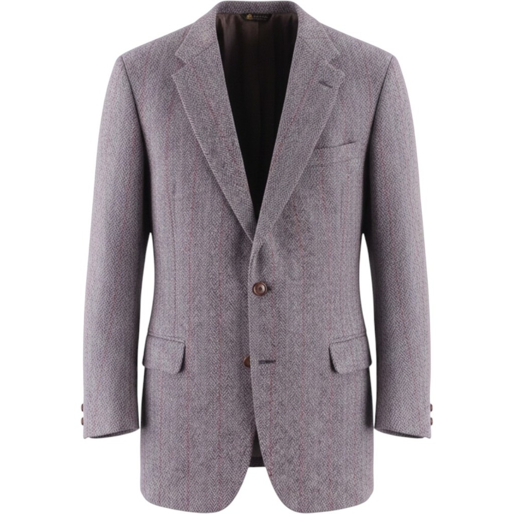 Harris Tweed Mens Grey Herringbone Red Pinstripe Wool Blazer Sport Coat 46R